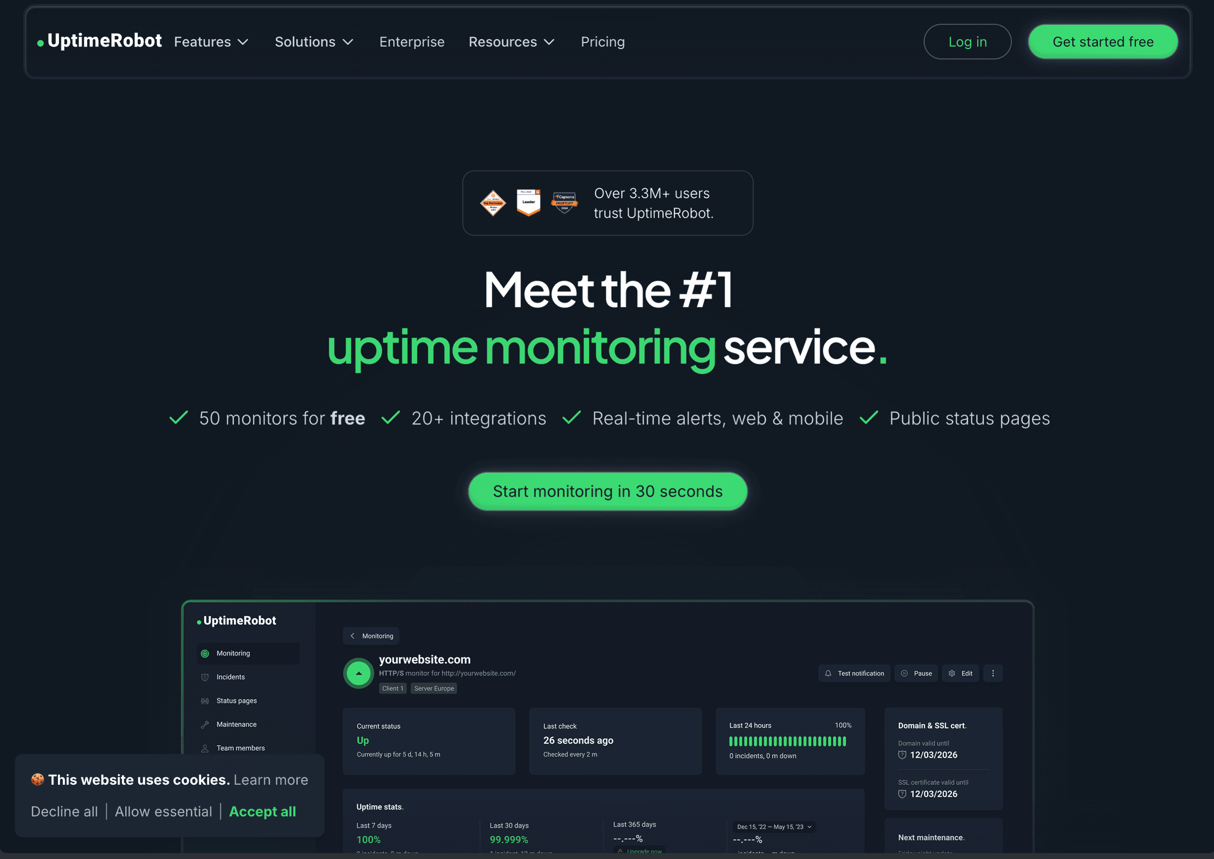 Live public UptimeRobot monitoring-service page