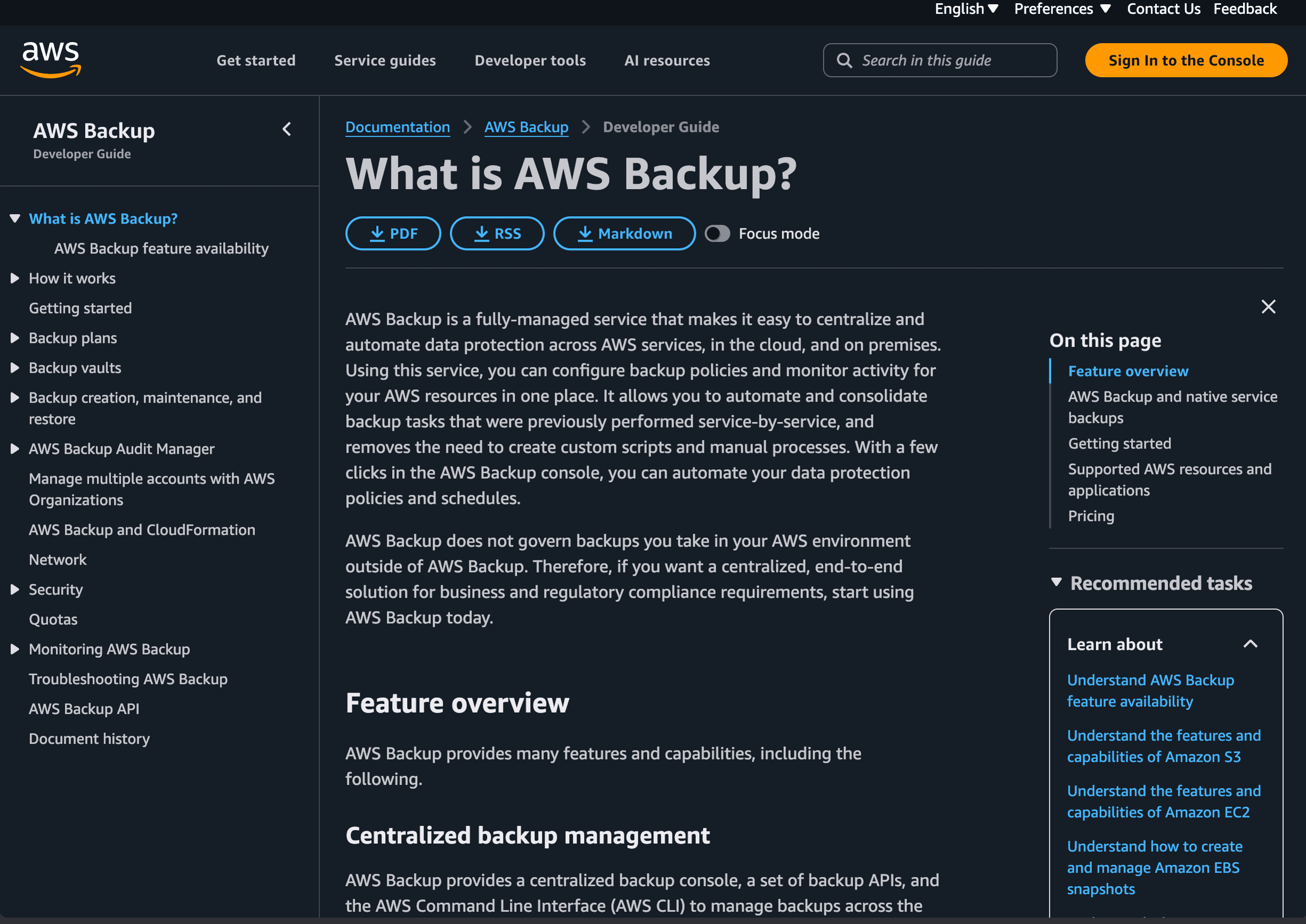 Official AWS Backup documentation