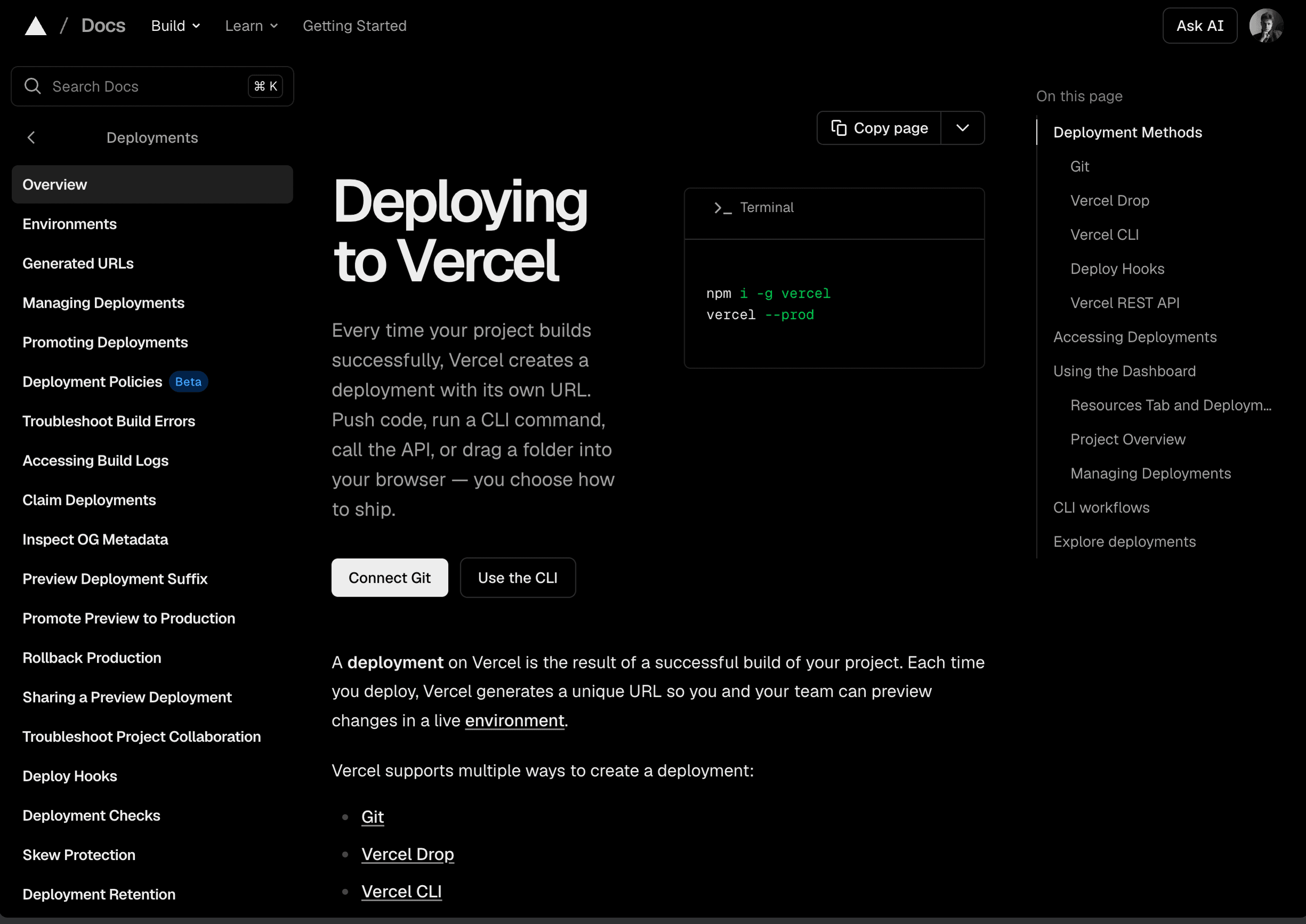 Vercel documentation for deployments