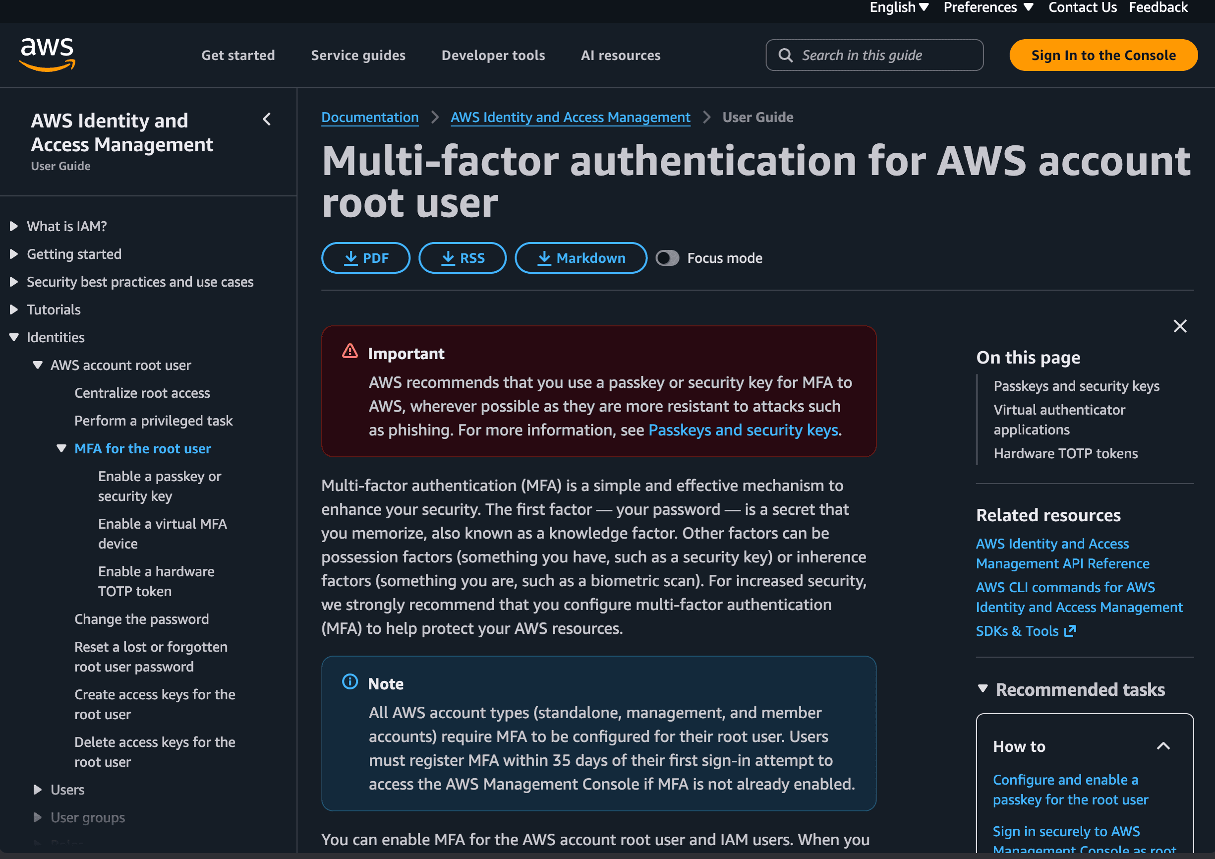 Official AWS documentation for root-user multi-factor authentication