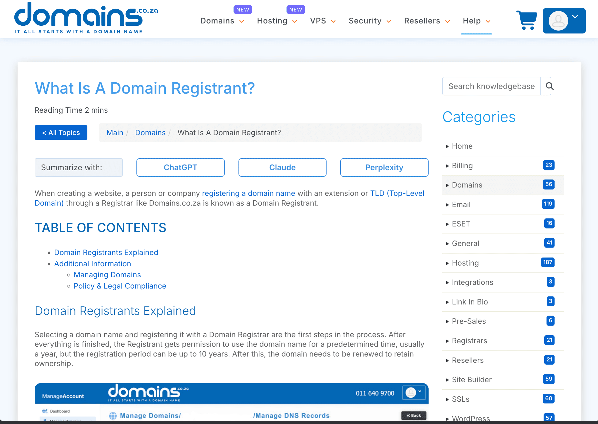 Official Domains.co.za article explaining the domain registrant's ownership role