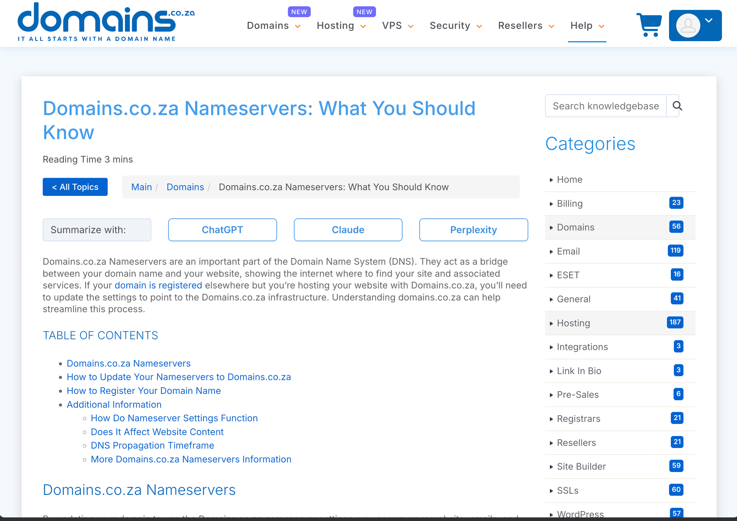 Official Domains.co.za nameserver knowledge-base article