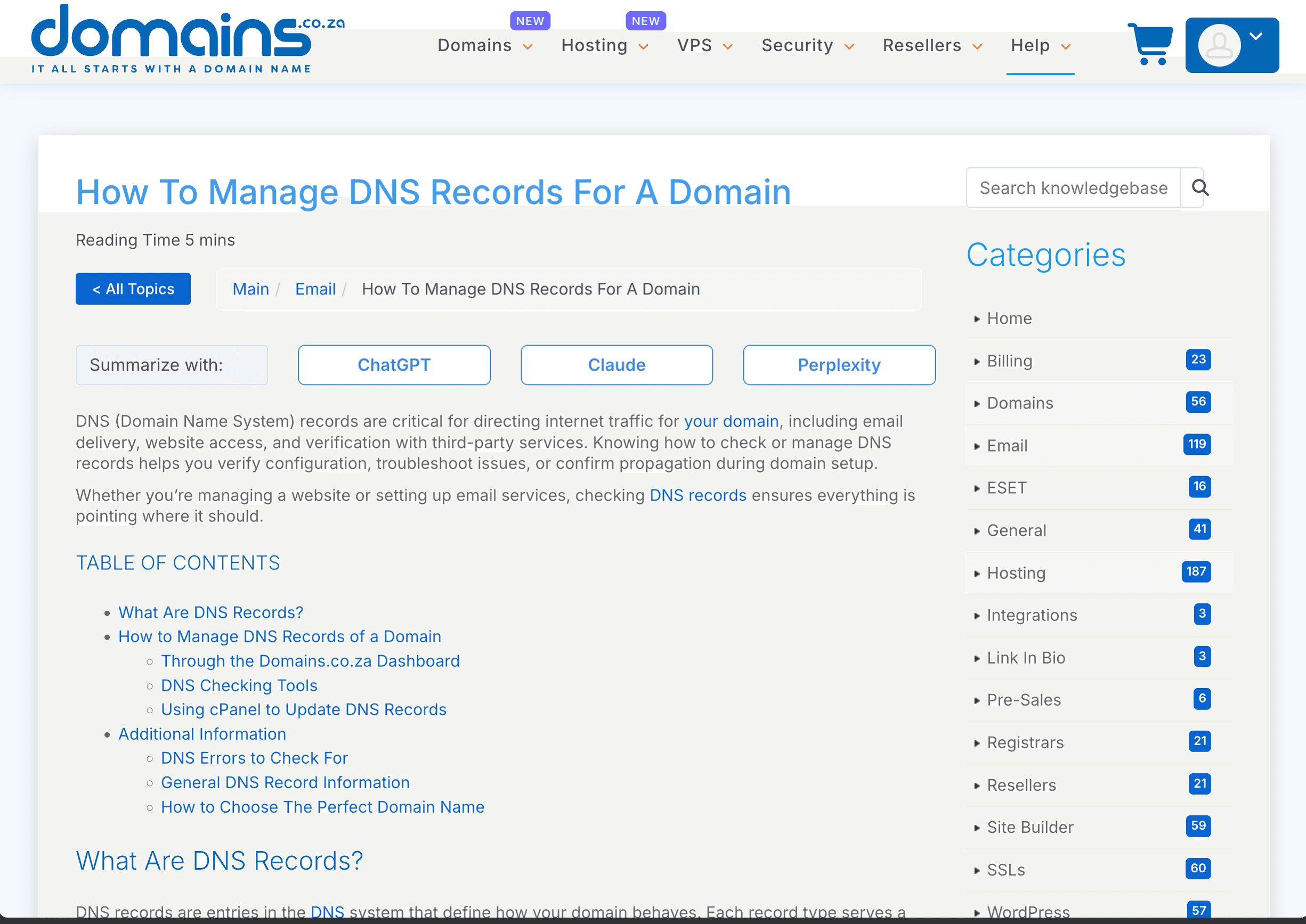 Official Domains.co.za guide to managing DNS records for a domain
