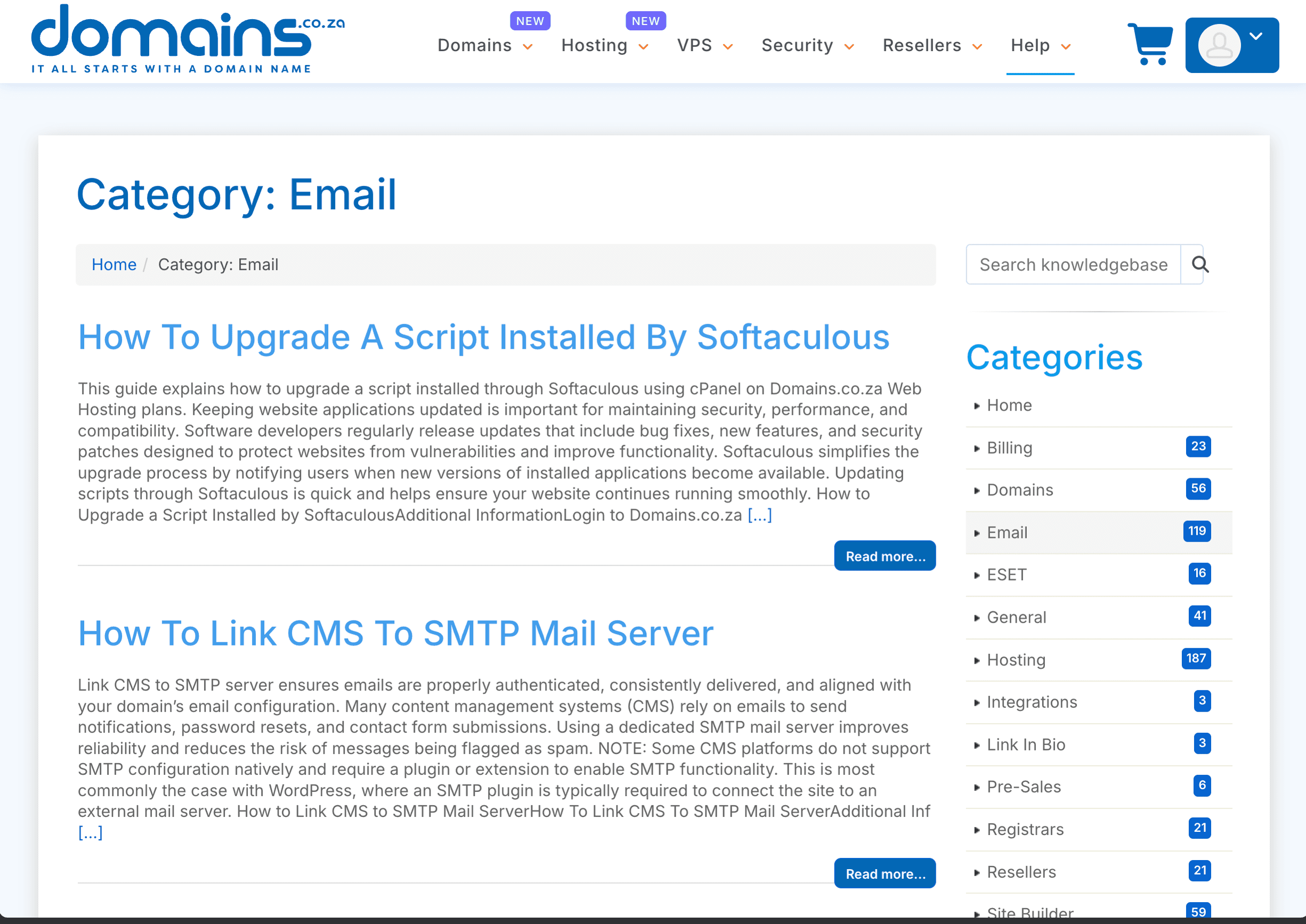 Live Domains.co.za email knowledge-base category