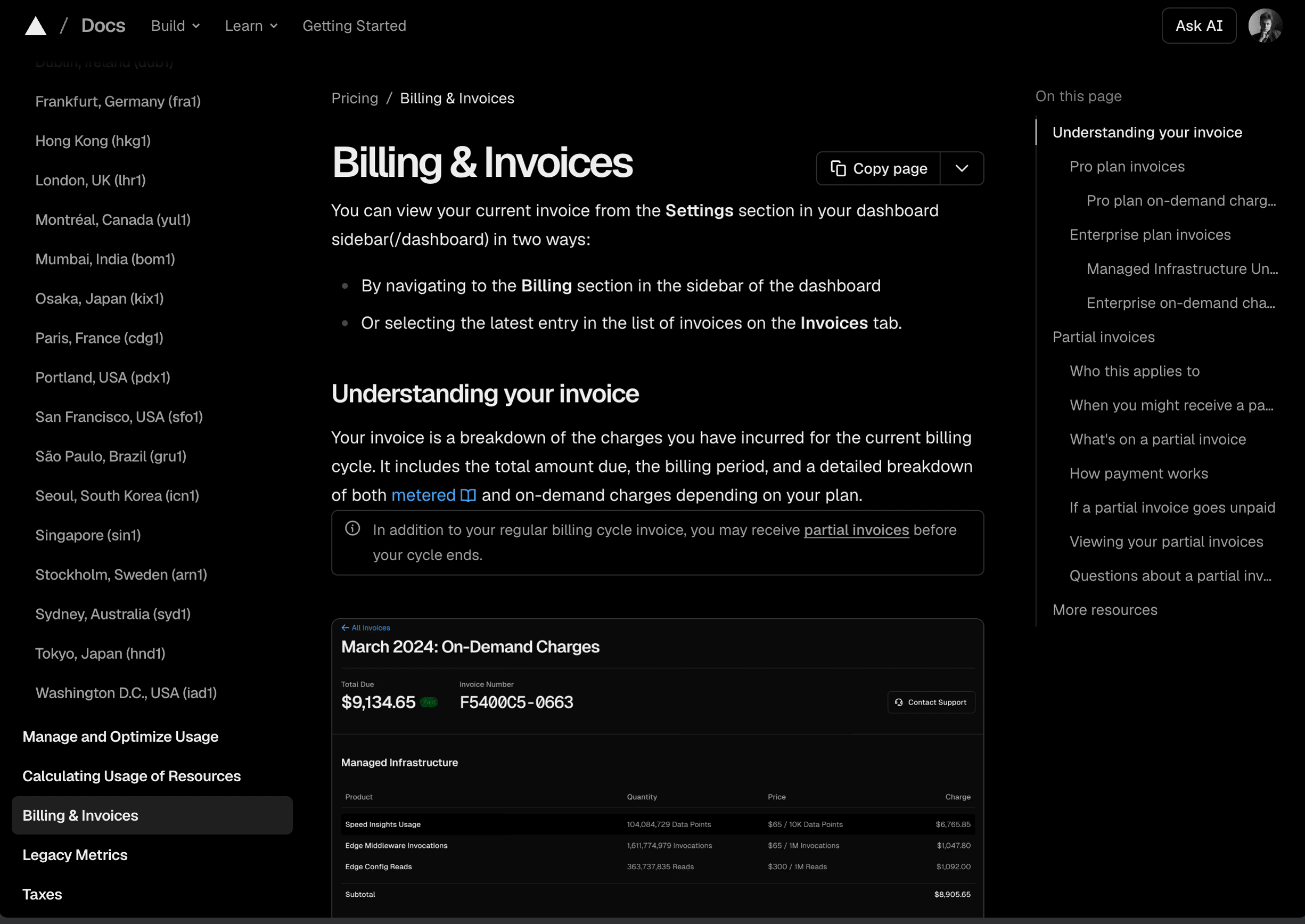 Vercel documentation for managing billing