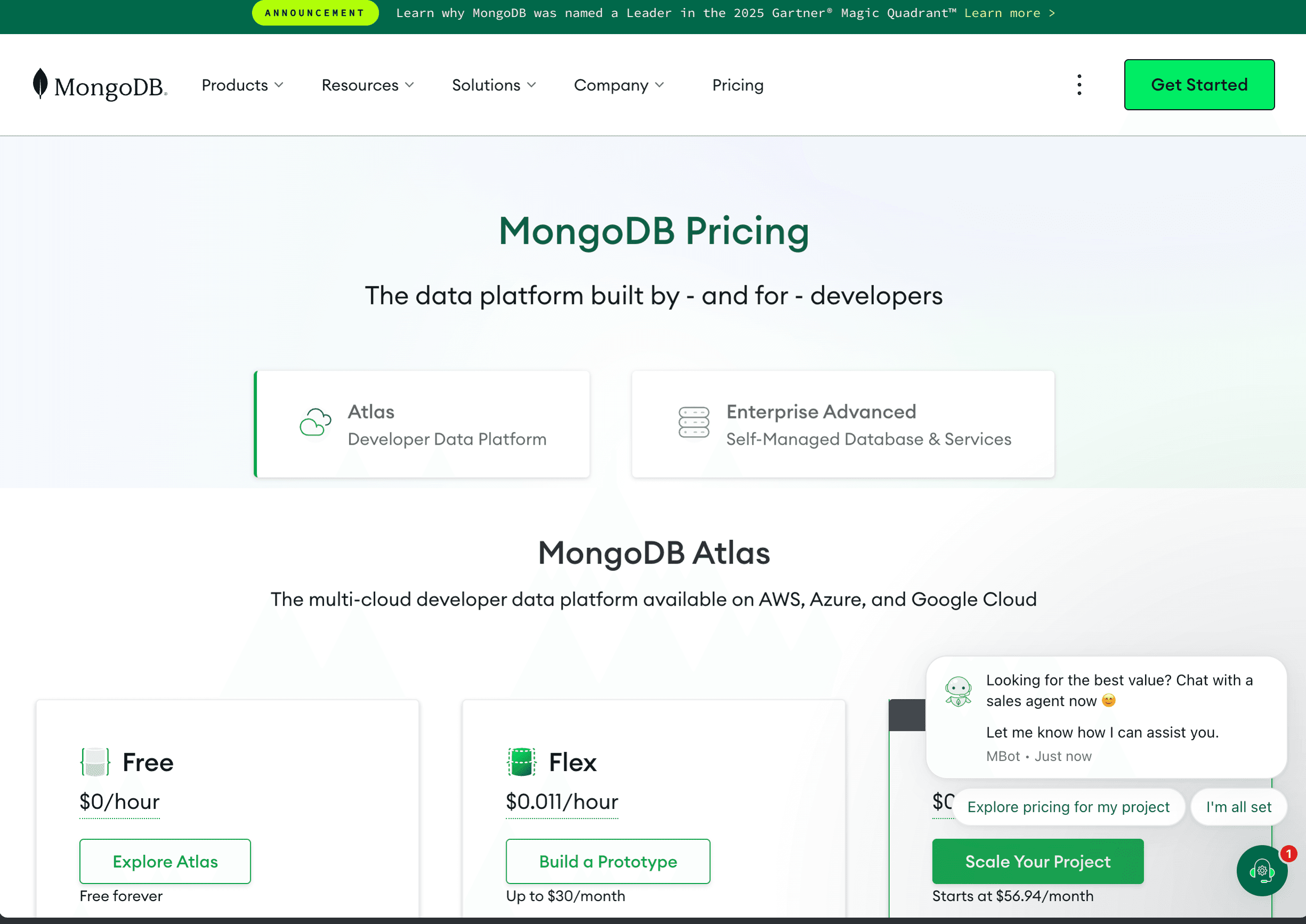 Live MongoDB pricing page