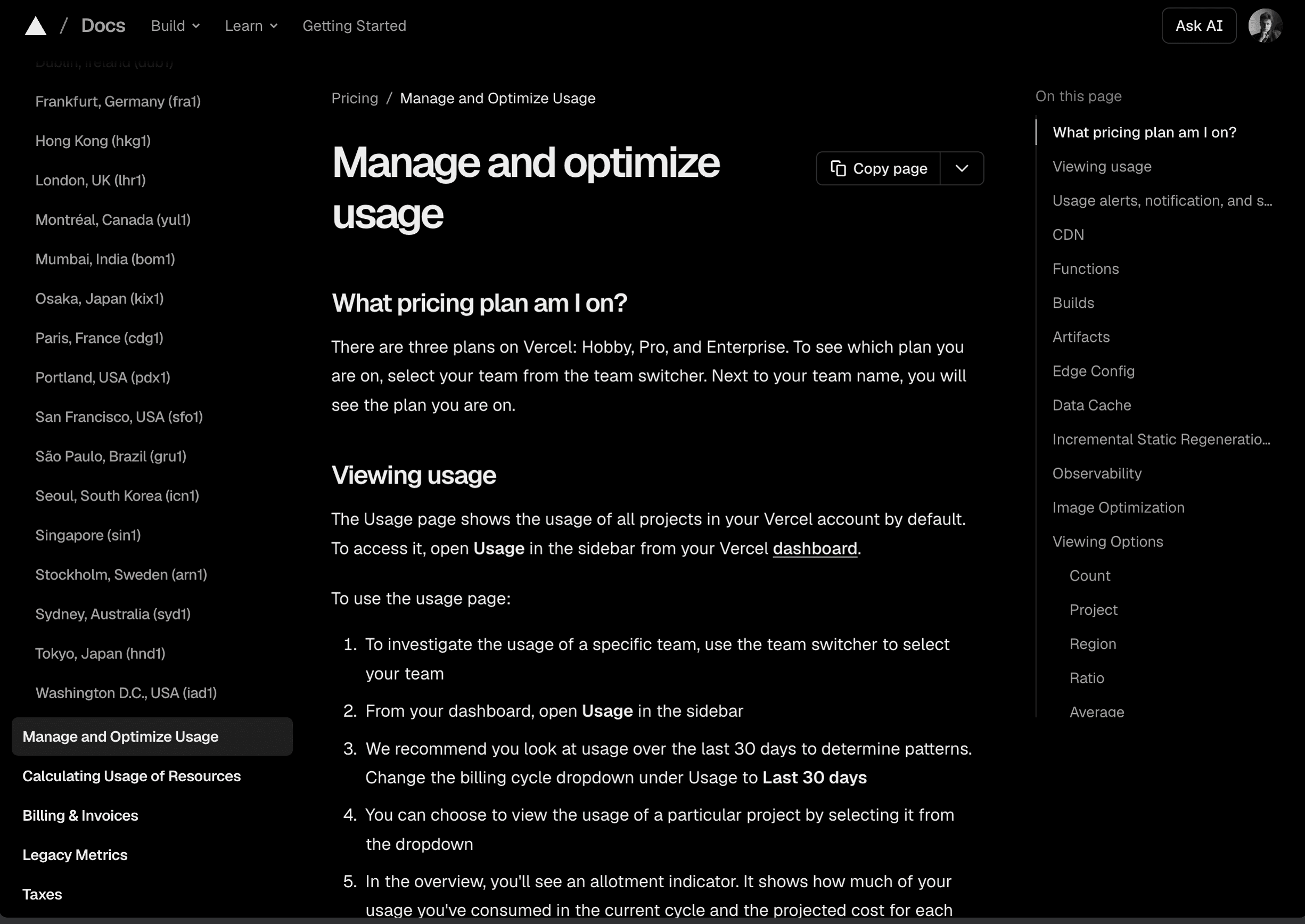 Vercel documentation for monitoring usage