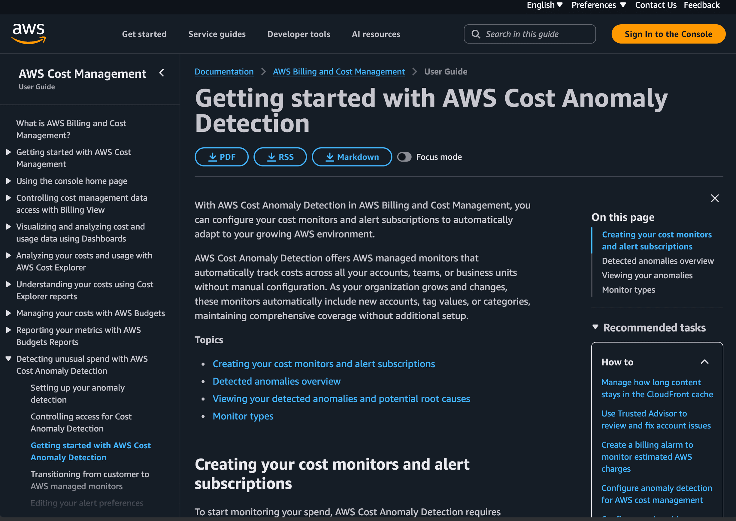 Official AWS Cost Anomaly Detection documentation