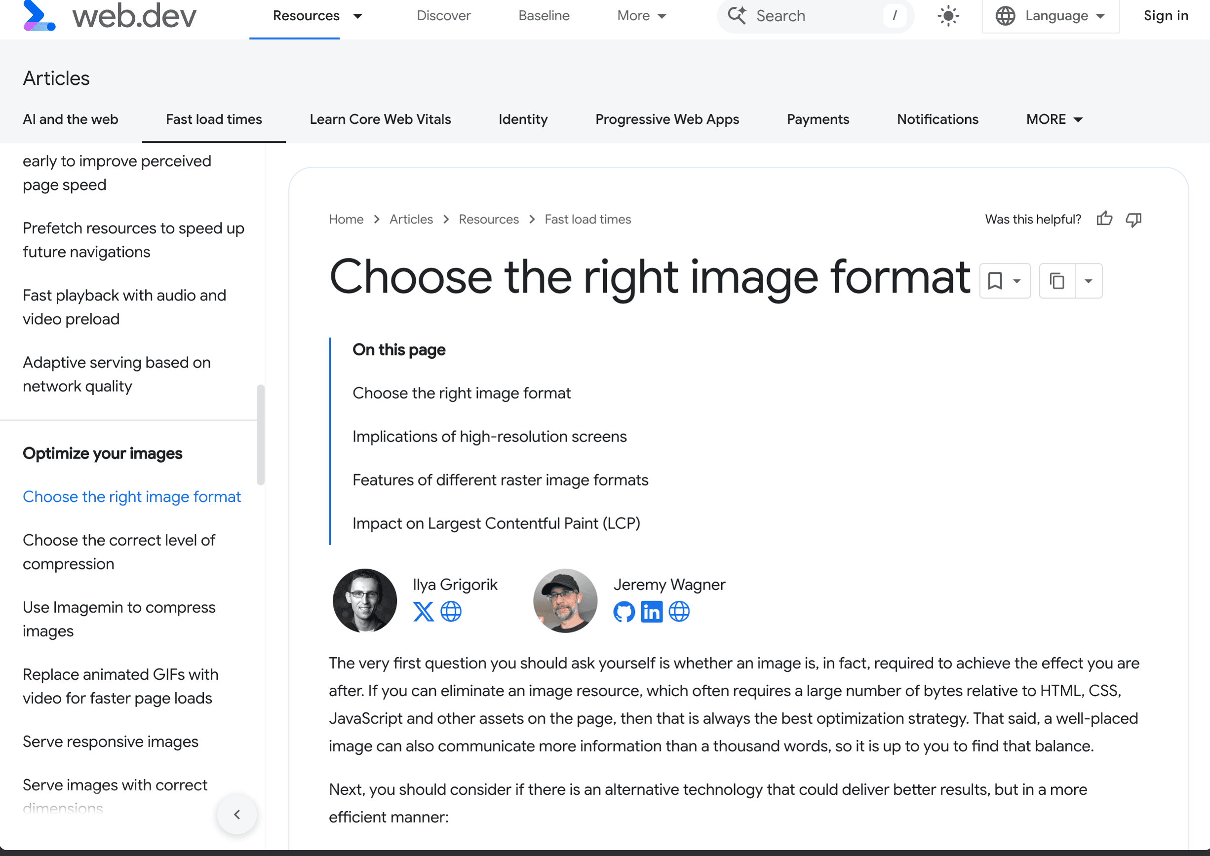 web.dev guide to choosing an image format