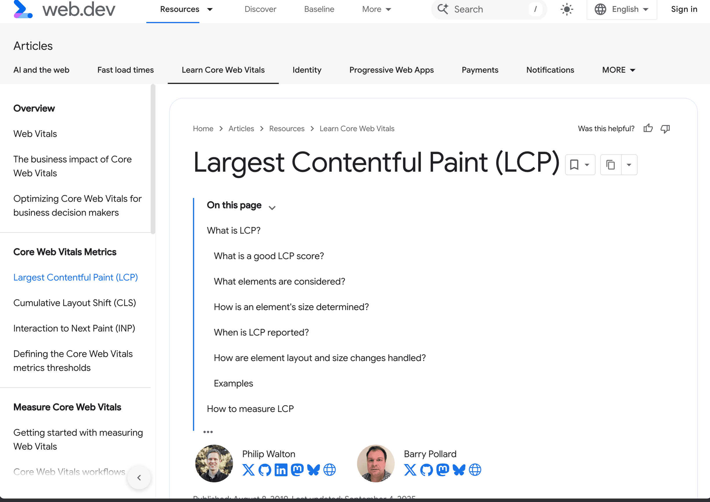 web.dev documentation for Largest Contentful Paint