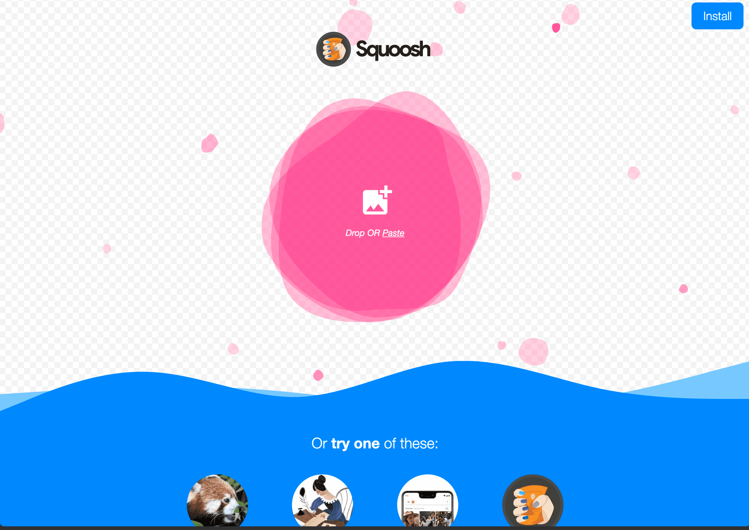 Live Squoosh image compression app before an image is loaded