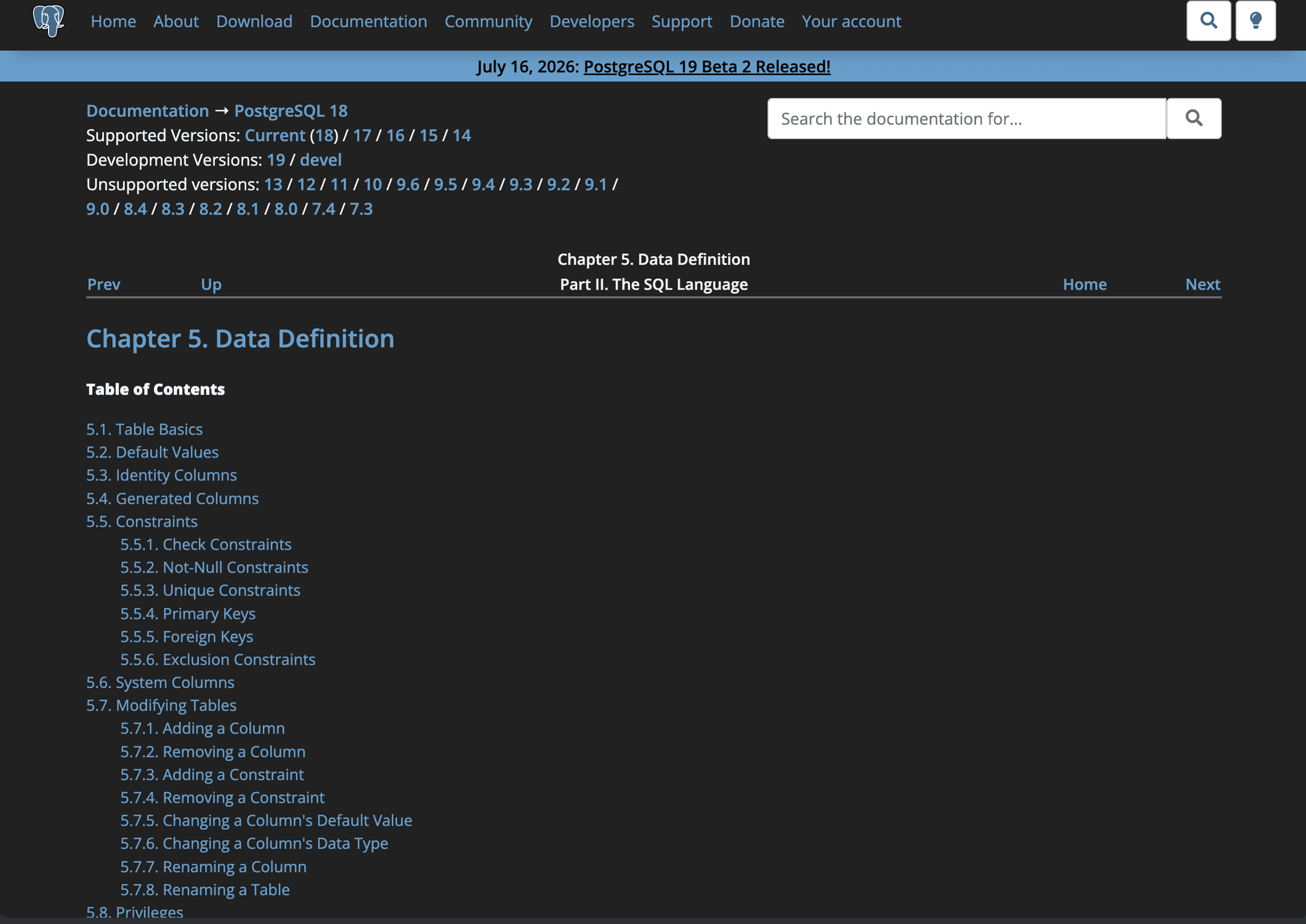 PostgreSQL data-definition documentation