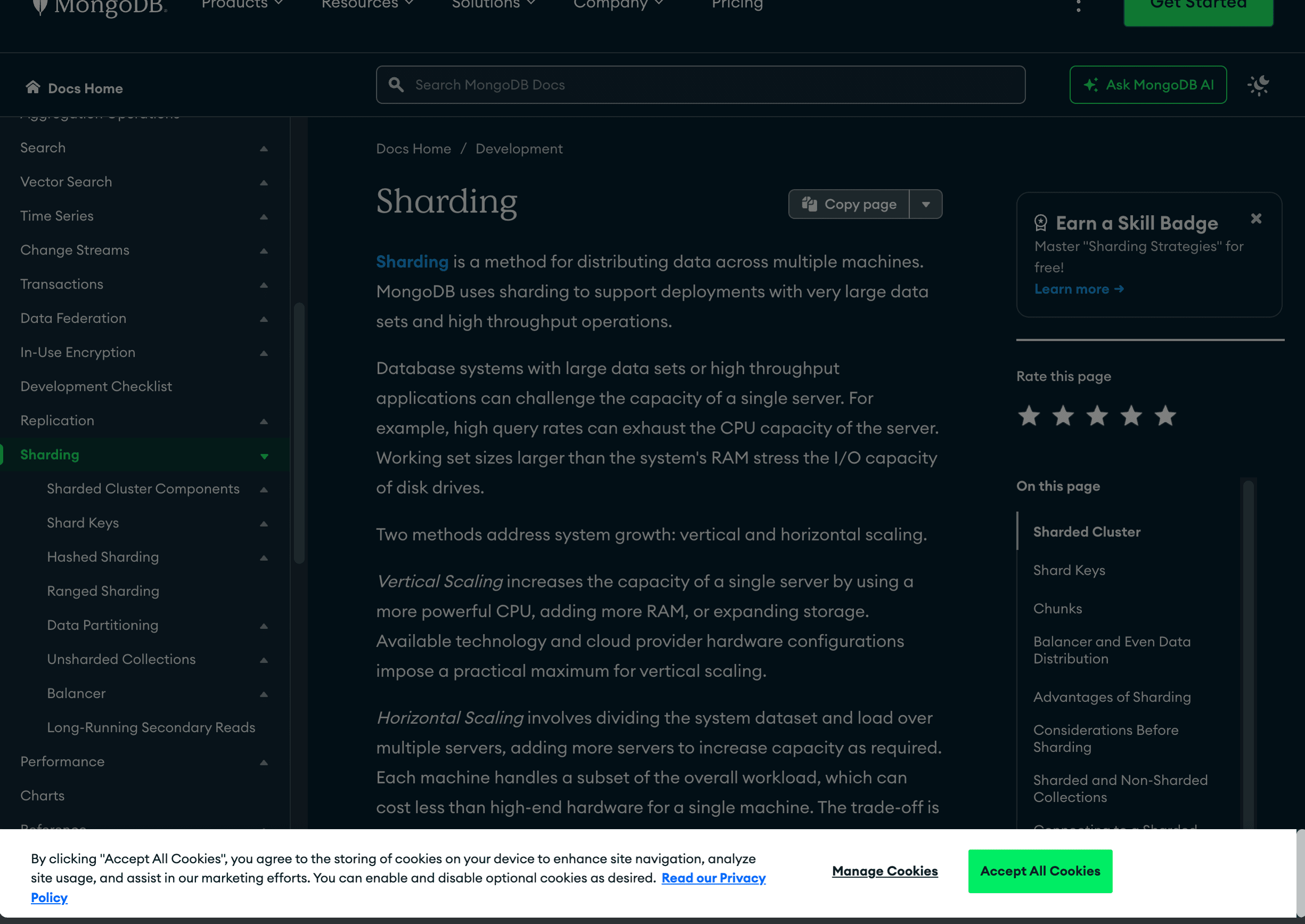 MongoDB documentation introducing sharding