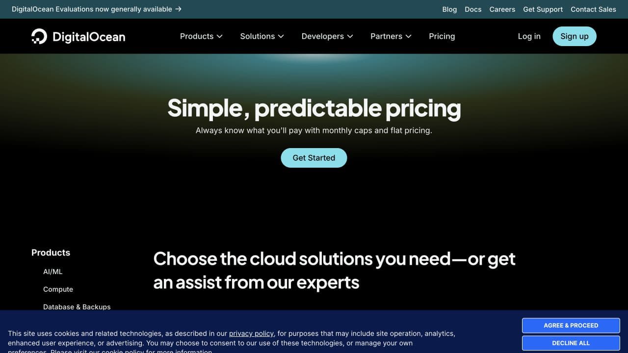 DigitalOcean public pricing overview for cloud infrastructure products