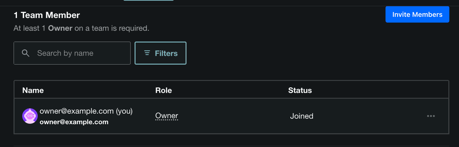 DigitalOcean Team Members section with the Invite Members button