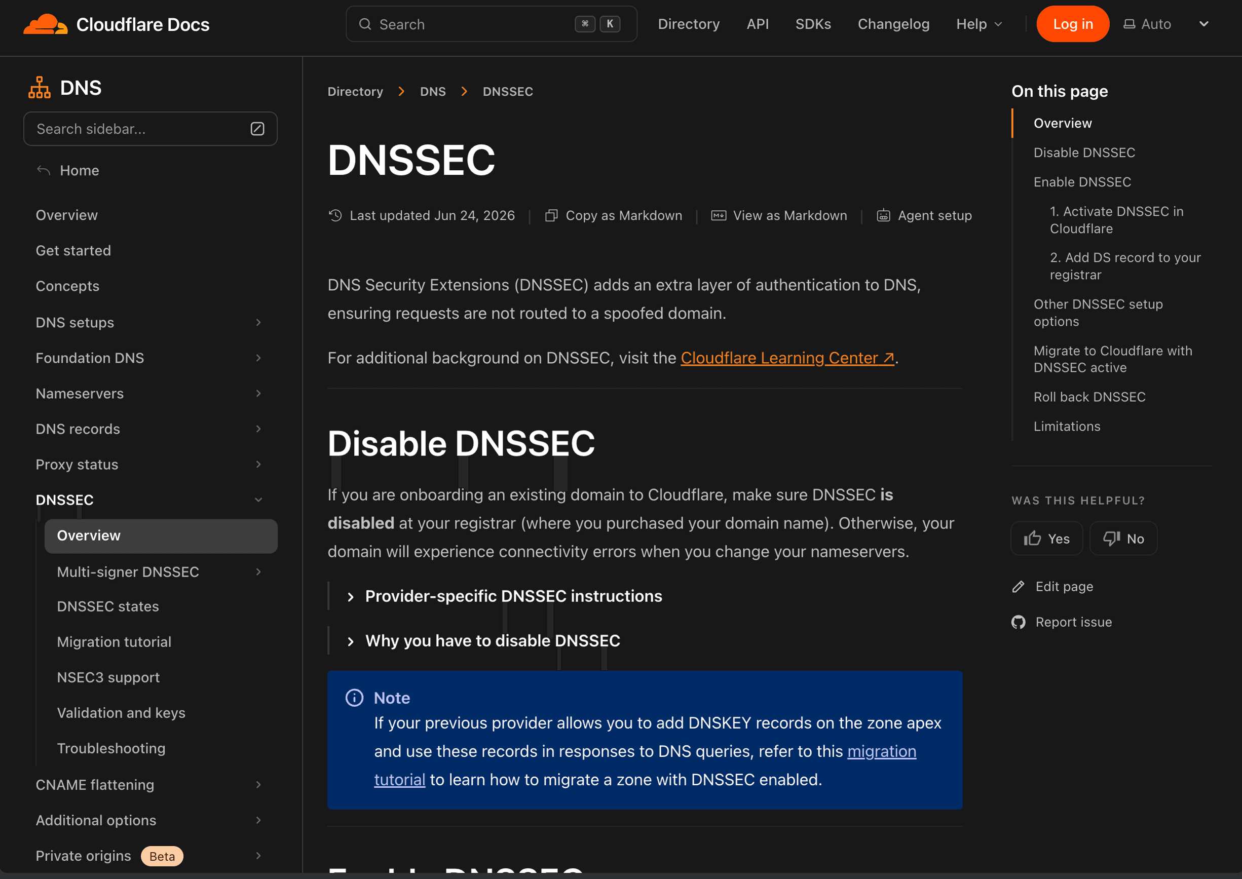 Official Cloudflare documentation introducing DNSSEC and its status checks