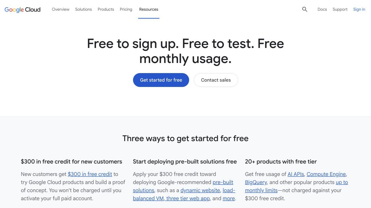 Google Cloud welcome screen offering the free trial