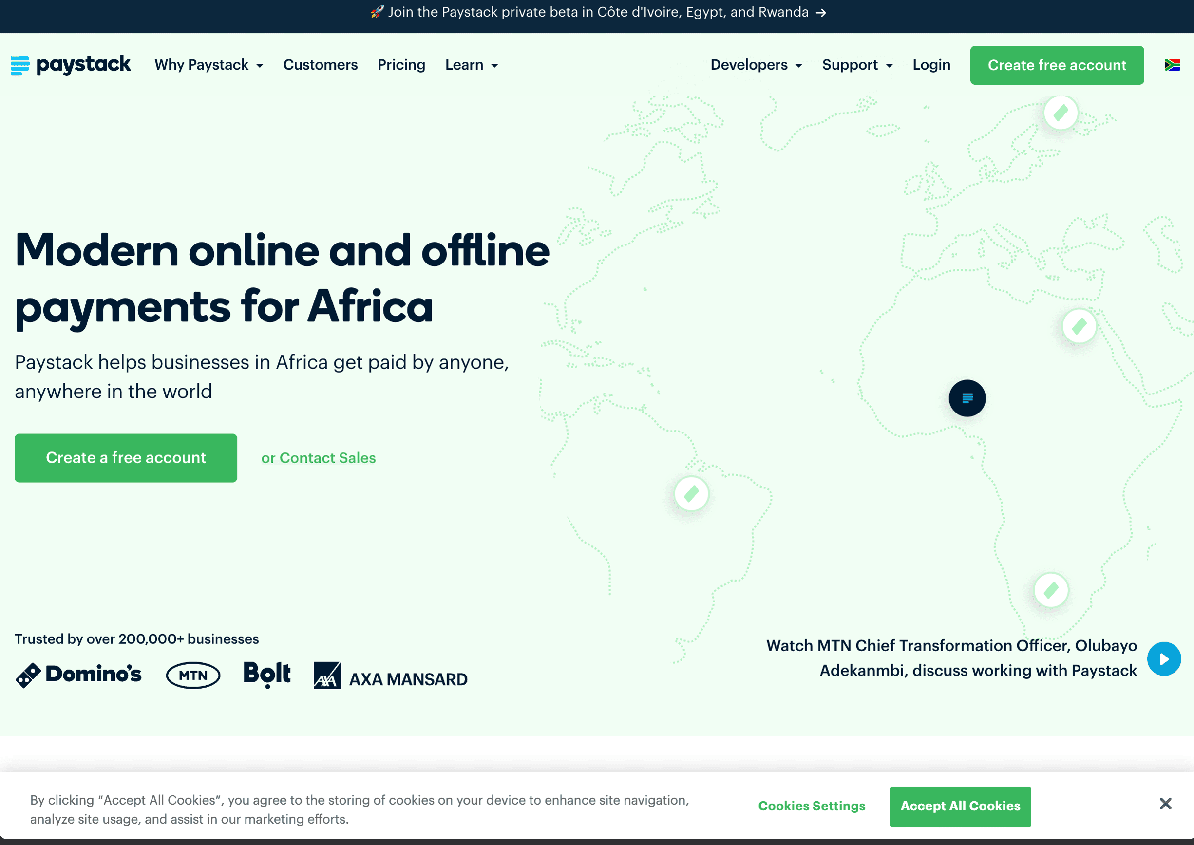 Live Paystack South Africa website