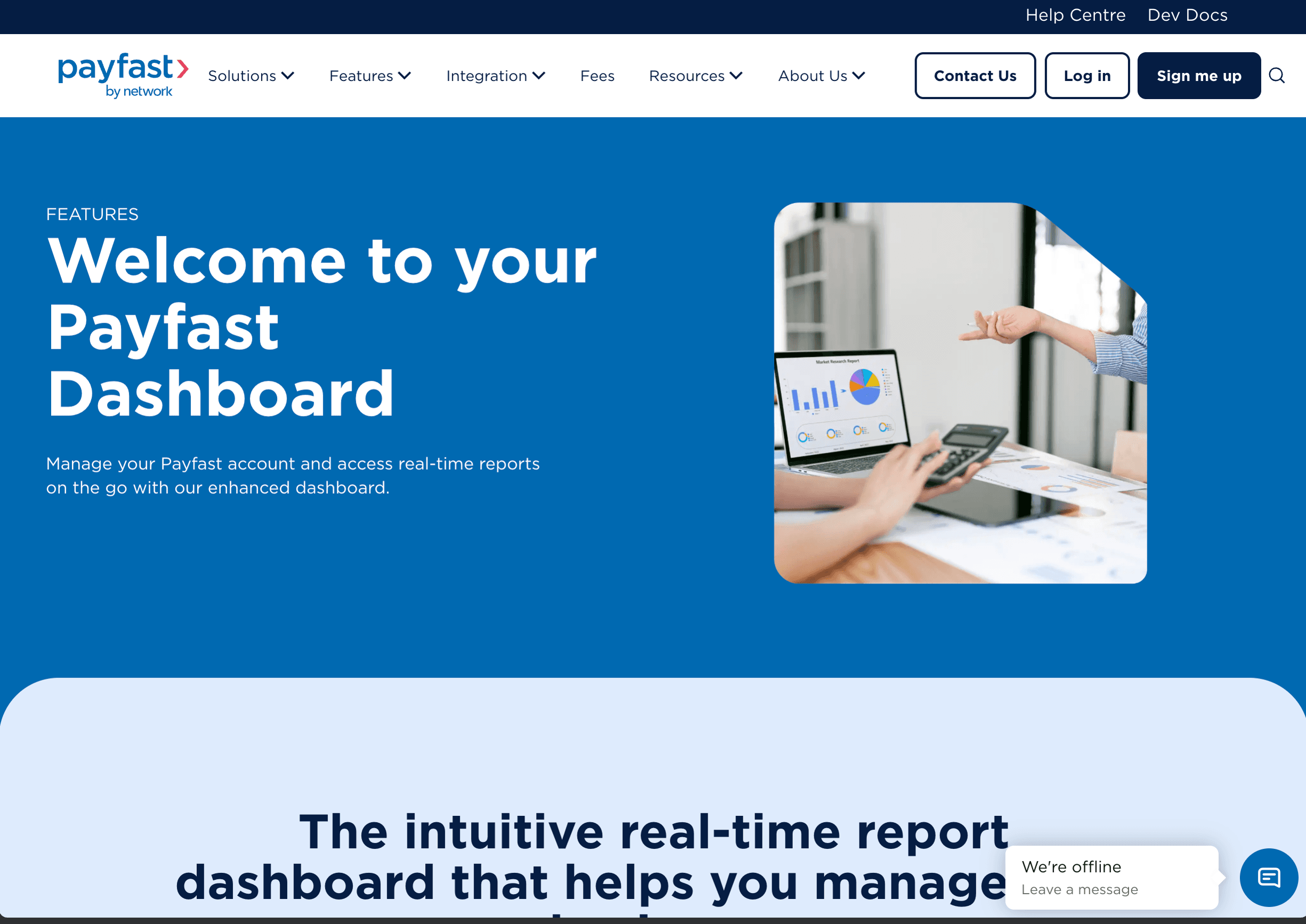 Live PayFast merchant dashboard feature page