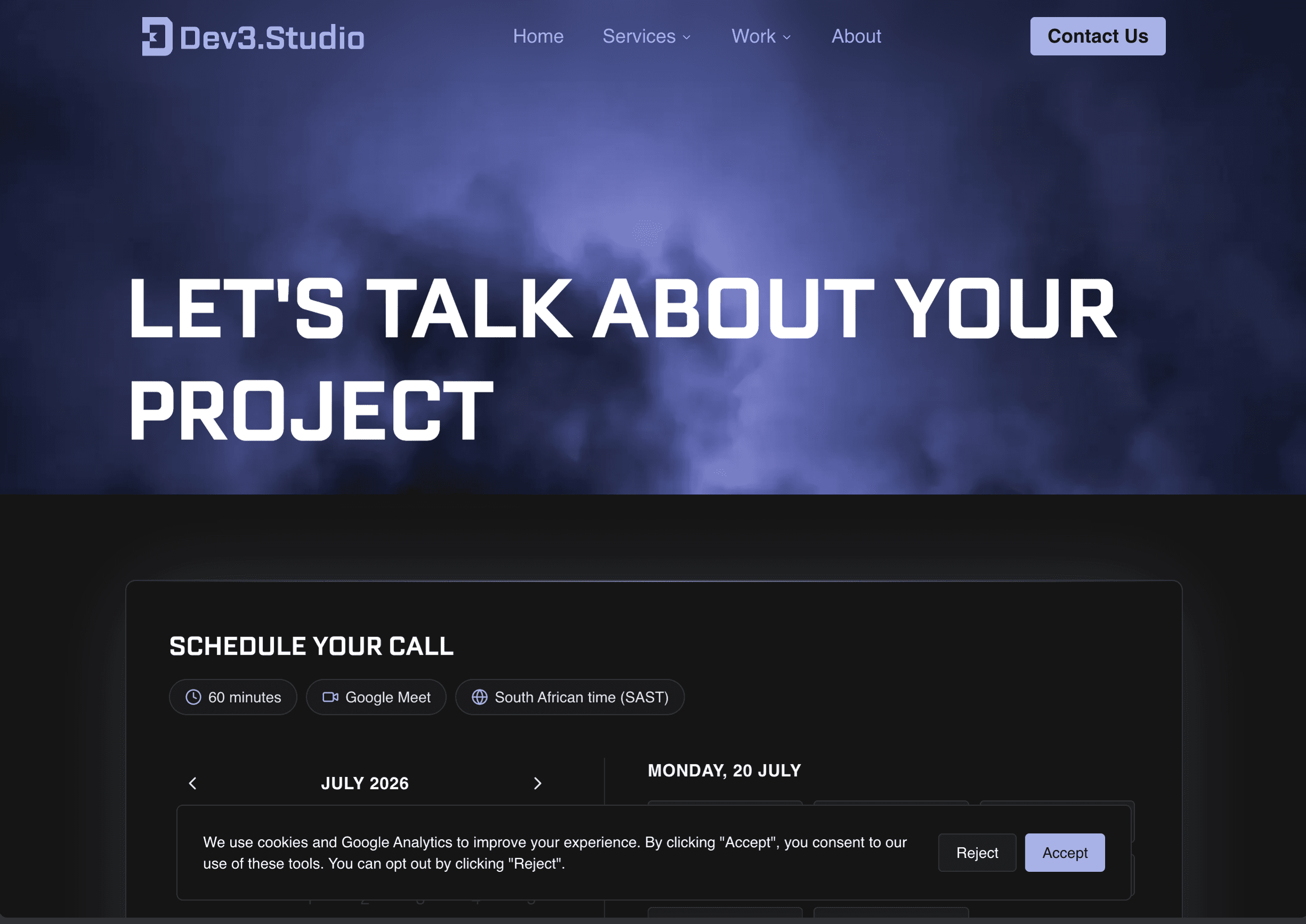 Live Dev3 Studio contact page