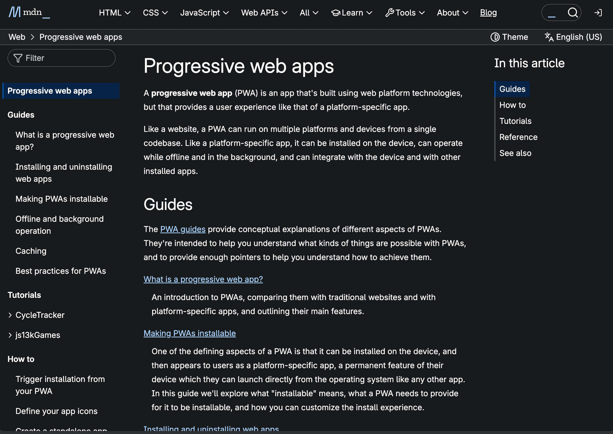 MDN documentation introducing progressive web apps
